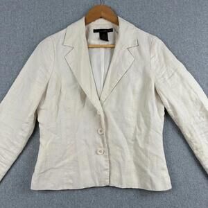 100% Linen Blazer Willi Smith Cream Women's Size 4 Button Up Casual White Jacket